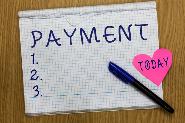 istock Writing note showing Payment. Business photo showcasing Process of paying someone or something Give money Ending purchase Square Notebook ripped pages marker heart romantic ideas wooden table. 1049736110