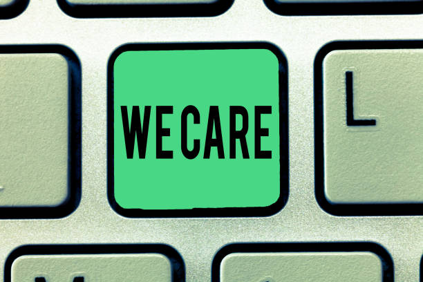 istock Text sign showing We Care. Conceptual photo Care taken to prevent any problems and issues Caring Prevention 1049736748