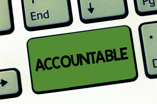 istock Text sign showing Accountable. Conceptual photo Required or expected to justify actions or decisions Responsible 1049736916