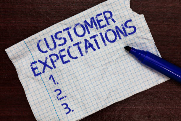 istock Writing note showing Customer Expectations. Business photo showcasing Benefits a Client Expect Surpass the needs and wants Squared notebook paper Markers Communicating ideas Expressing feelings. 1049737182