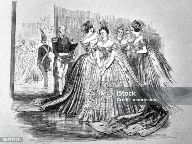 Bride Is Being Prepared For The Wedding 1888 Stock Illustration - Download Image Now - Bridesmaid, 1880-1889, 1888