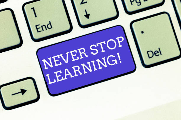 istock Writing note showing Never Stop Learning. Business photo showcasing Continue to Improve and Empower your Boundaries 1049737536