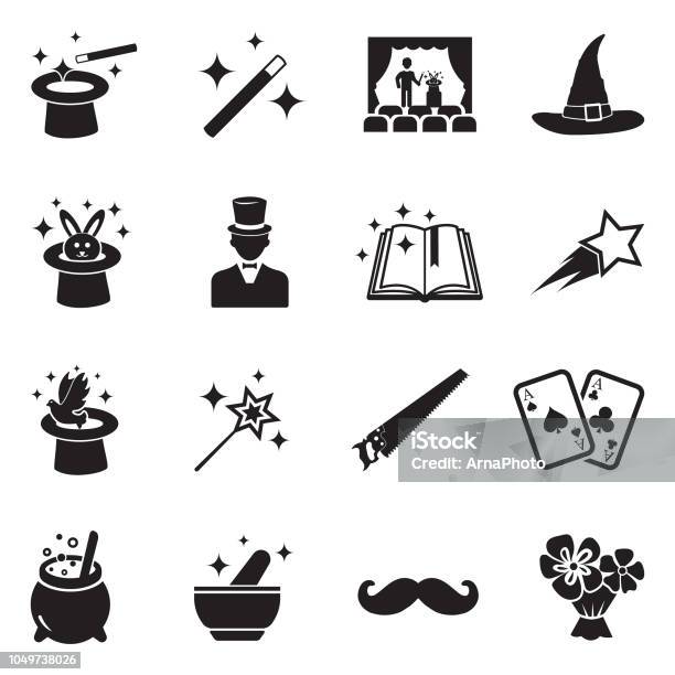 Magic Icons Black Flat Design Vector Illustration Stock Illustration - Download Image Now