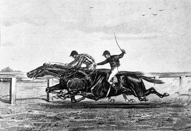 Horse racing - 1888 vector art illustration