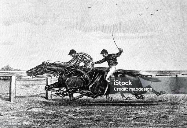 Horse Racing 1888 Stock Illustration - Download Image Now - Horse Racing, Archival, Old-fashioned