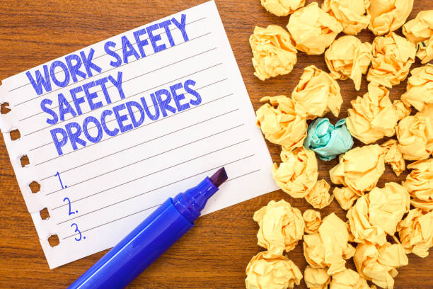 Conceptual hand writing showing Work Safety Safety Procedures. Business photo text methods to minimize Risk and Accidents Conceptual hand writing showing Work Safety Safety Procedures. Business photo text methods to minimize Risk and Accidents. safety first at work stock pictures, royalty-free photos & images