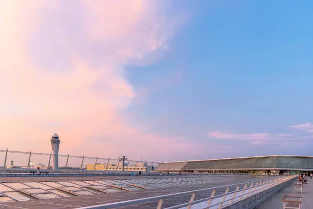 Beautiful evening scenery of airport deck  in Chubu Centrair International Airport