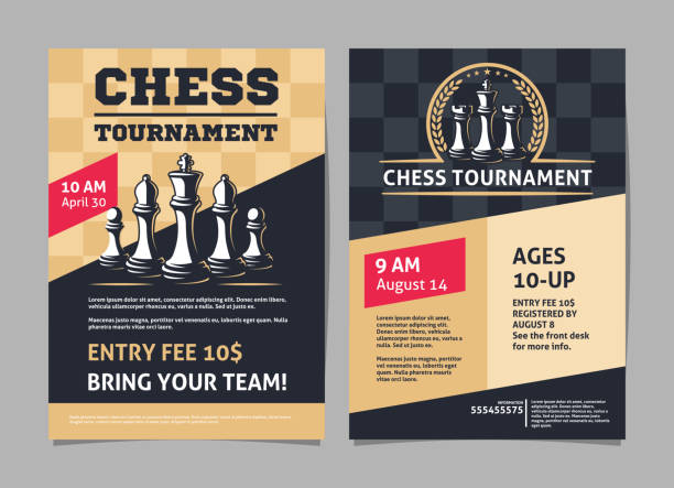 Chess tournament posters, flyer with chess figures - template vector design Chess tournament posters, flyer with chess figures - template vector design chess rook stock illustrations