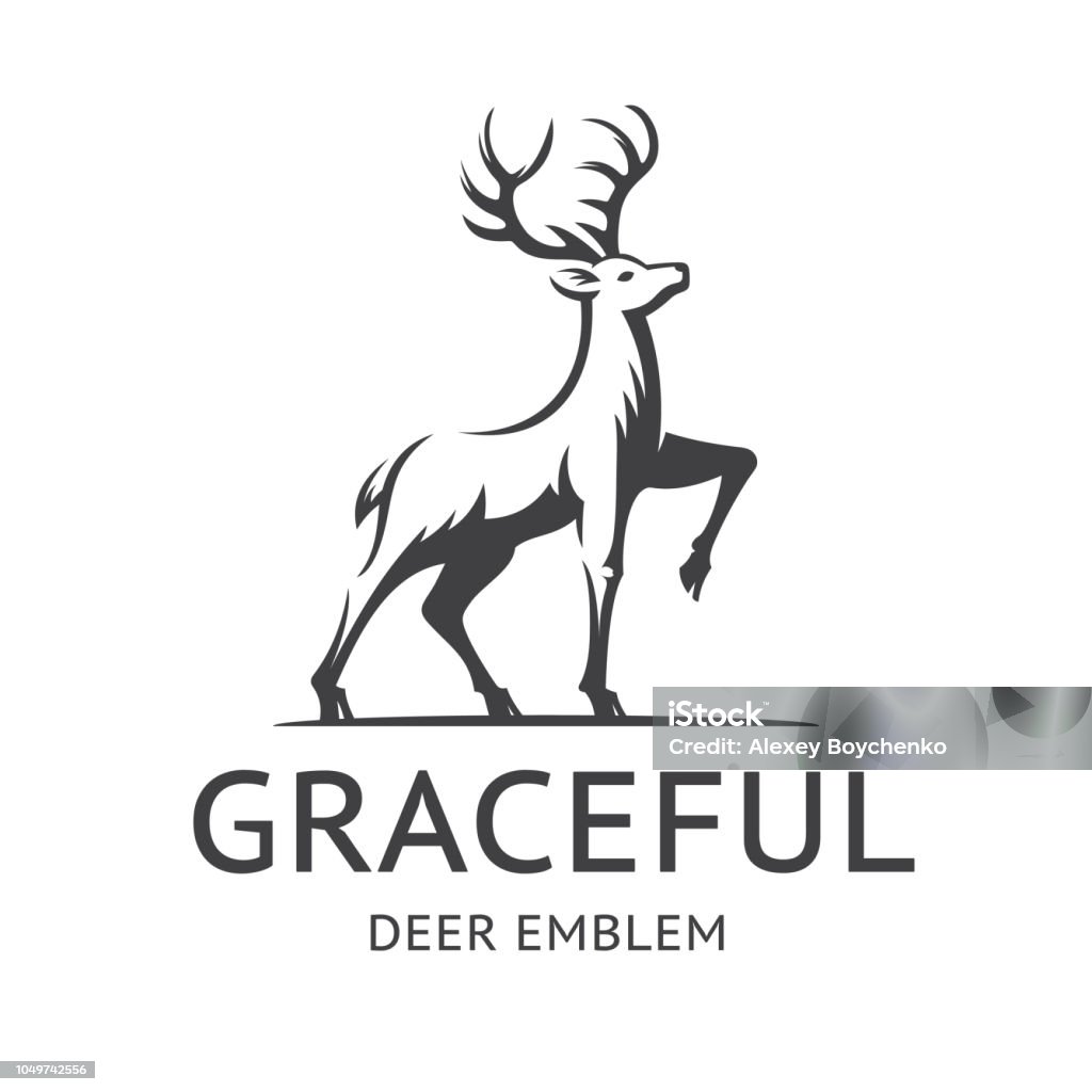 Graceful Deer emblem, illustration - stag gracefully lifted his leg and proudly looks up, on a with background. Stag stock vector