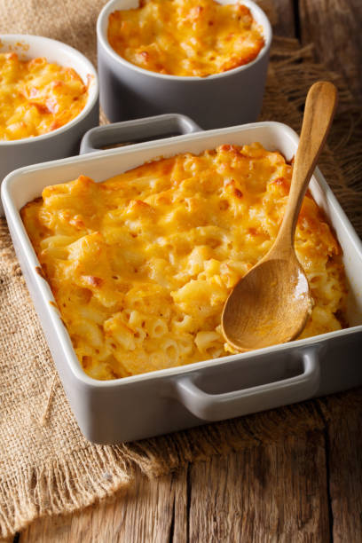 istock American casserole macaroni and cheese in baking dish close up. vertical 1049746446