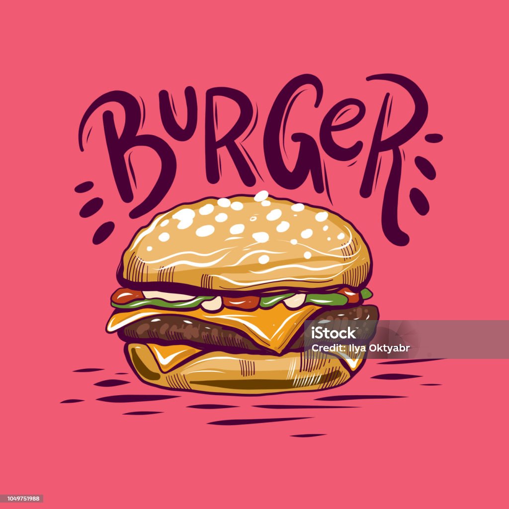 Ilustración de Vector de Burger aislado sobre fondo. - arte vectorial de Hamburguesa - Alimento libre de derechos