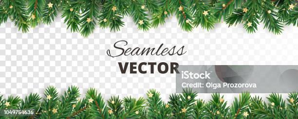 Seamless Vector Decoration Isolated On White Christmas Tree Frame Garland With Ornaments Stock Illustration - Download Image Now