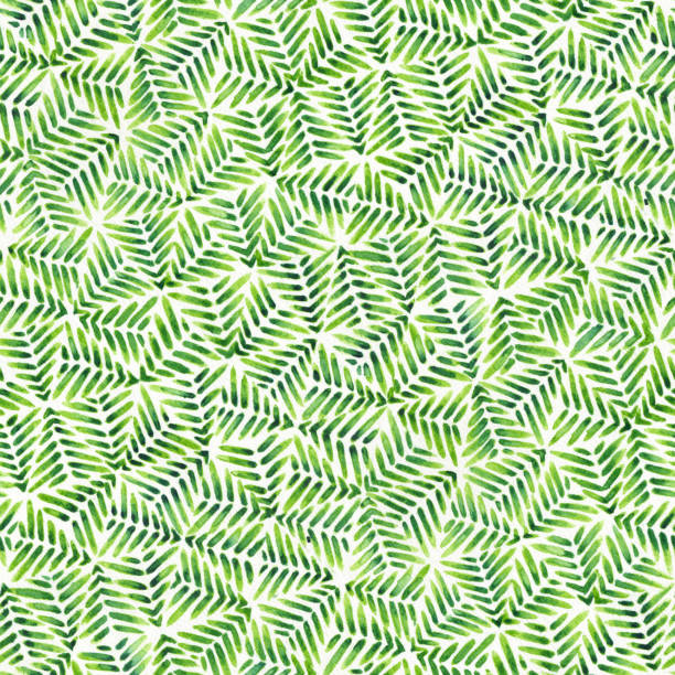 stockillustraties, clipart, cartoons en iconen met veelhoekige illustratie ingevuld tinten groen door ongelijke onvolmaakte lijnen gevormd in driehoekige vormen aggarned op een rij - naadloze achtergrond van kerst papier - watercolour brush strokes green background