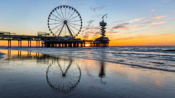 istock Sunset at Scheveningen Beach Holland 1049774660