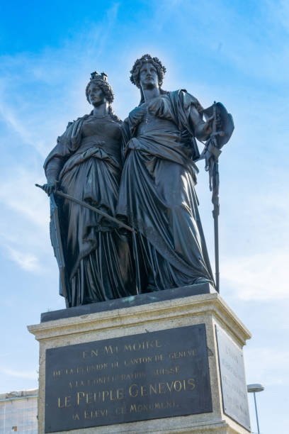 el monumento nacional escultura en ginebra, suiza - geneva canton fotografías e imágenes de stock