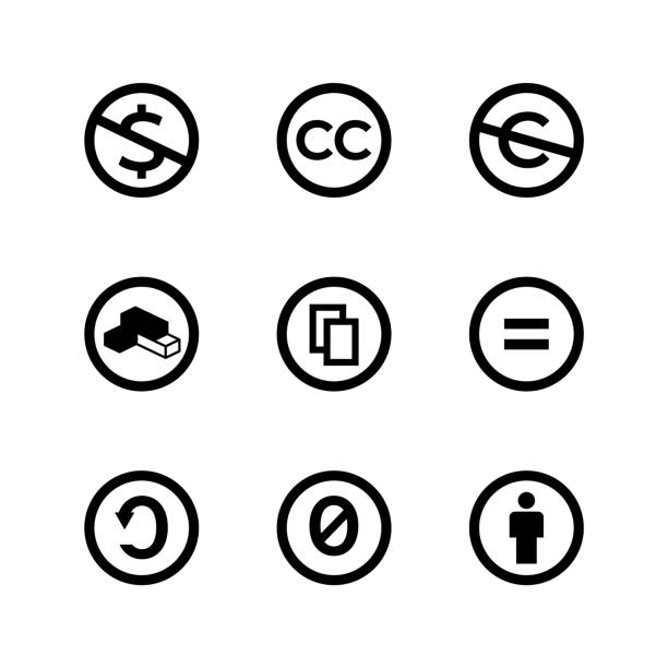 creative commons znaki i ikony licencji na prawa autorskie. - commons stock illustrations
