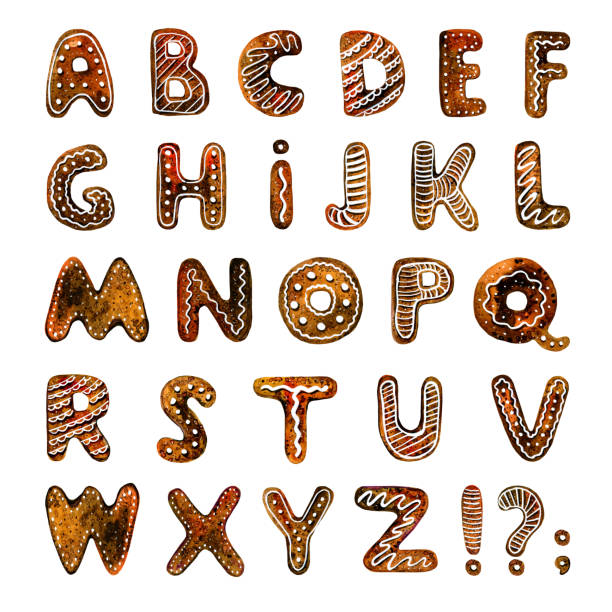 istock Gingerbread cookie alphabet set. Hand drawn watercolor cartoon illustration 1049784756