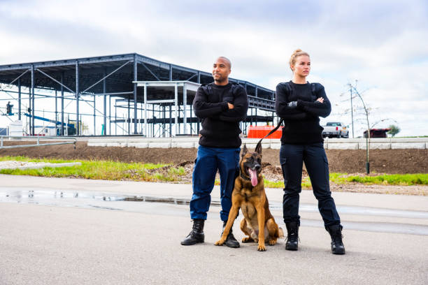 istock Two K-9 security professionals with a Belgian Malinois on guard. 1049787924