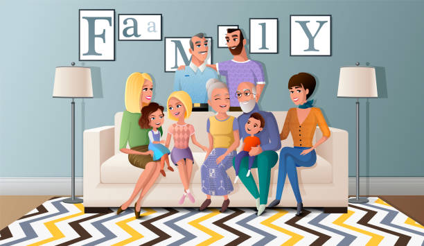 Big Family Gathered Together Cartoon Vector Stock Illustration - Download  Image Now - Family, Large Family, Multi-Generation Family - iStock