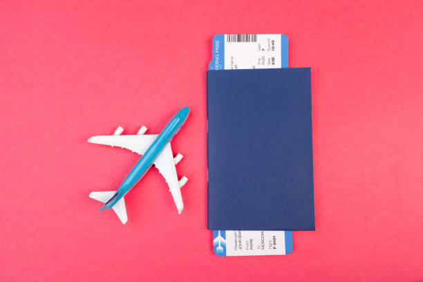 istock Model plane,airplane on pastel color background.Flat lay design. 1049795286