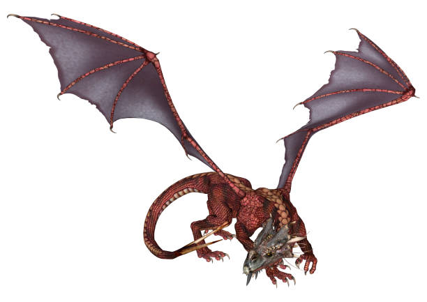 istock 3D illustration red fantasy dragon on white 1049798596