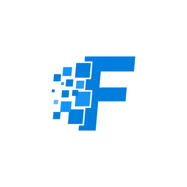 illustrazioni stock, clip art, cartoni animati e icone di tendenza di carattere vettoriale: lettera f blocchi blu (cubi) - letter f immagine