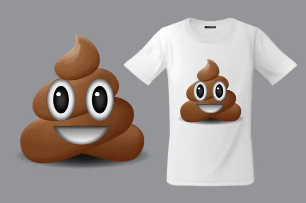 Vector illustration of Modern t-shirt print design with shit emoticon, smiling face, emoji
