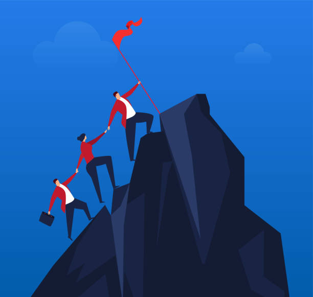 ilustrações de stock, clip art, desenhos animados e ícones de team effort to climb to the top - gear tall solution people