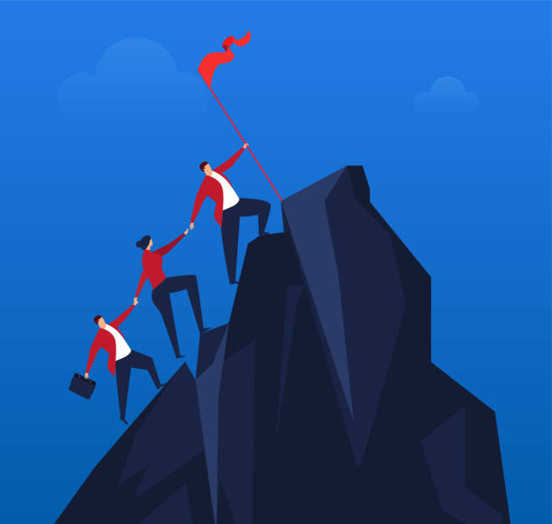 Team effort to climb to the top Team effort to climb to the top man mountain climbing stock illustrations