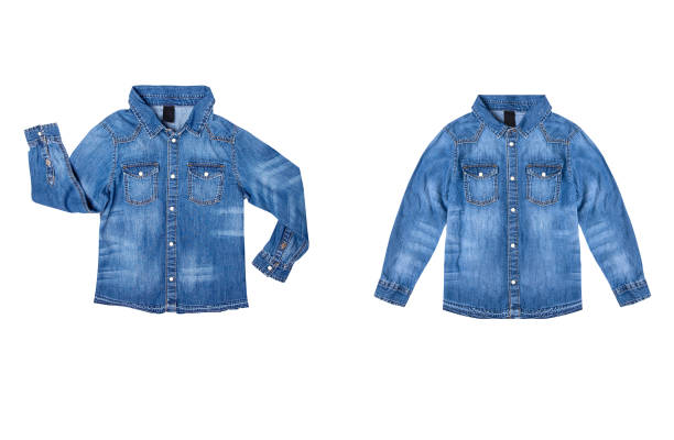 istock Collage of denim shirt isolated on white background 1049823450