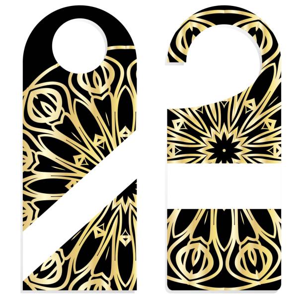 istock Door hanger flyer with floral mandala pattern for room in hotel, resort, home isolated on white background. Vector illustration 1049824462