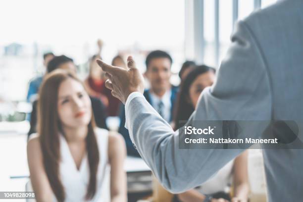 Speaker Talking In Seminar With Many Of Audiences For Business Meeting For Key Of Success Stock Photo - Download Image Now