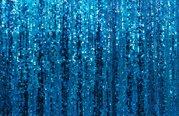 Beautiful blue glitter Sparkling sequined curtain background Abstract blue glitter background. Festive background with copy space, hanging curtain. Beautiful Sparkling sequined Texture. Holiday Wallpaper or Web banner tinsel stock pictures, royalty-free photos & images