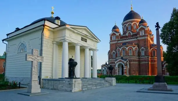 View of the Spaso-Borodino monastery on the Borodino field in the Moscow region