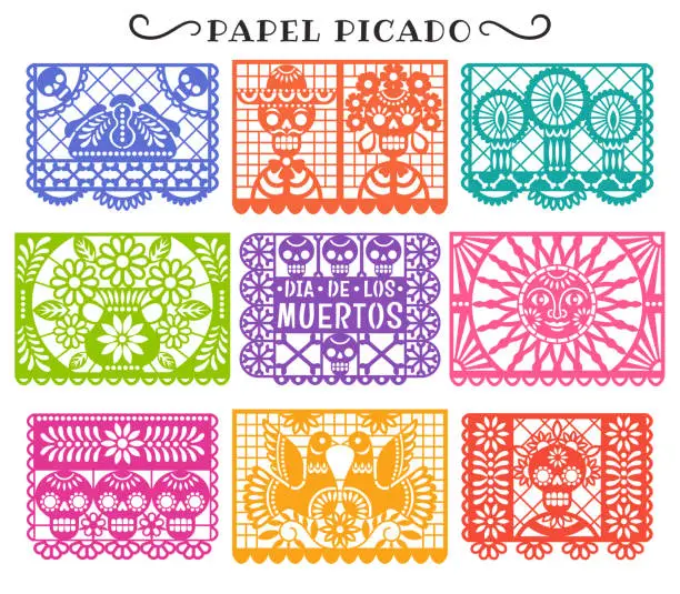 Vector illustration of Day of the Dead. Papel Picado.