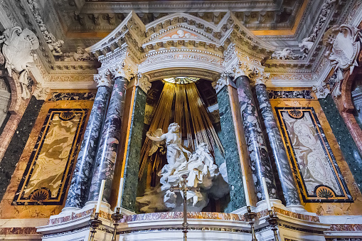 Rome, Italy – March 20, 2018: The Ecstasy of Saint Teresa by Bernini in the church of Saint Mary of Victory (Santa Maria della Vittoria)