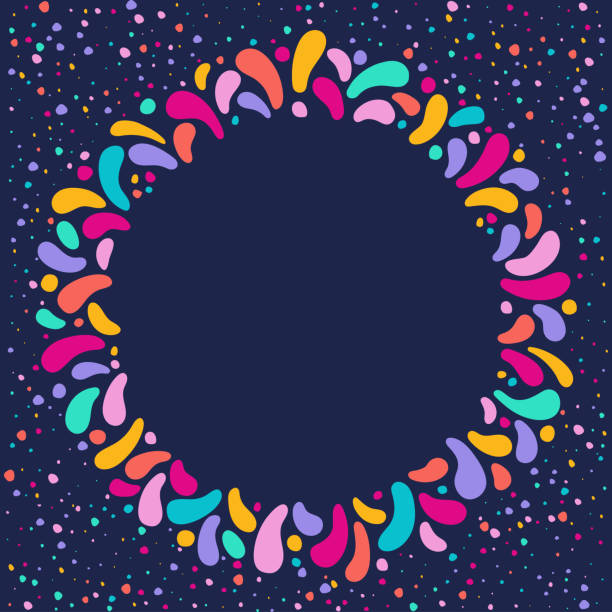 ilustrações de stock, clip art, desenhos animados e ícones de vector holiday round frame with ornament of multicolor drops. for carnival design, festivals, themes of love, children - themes