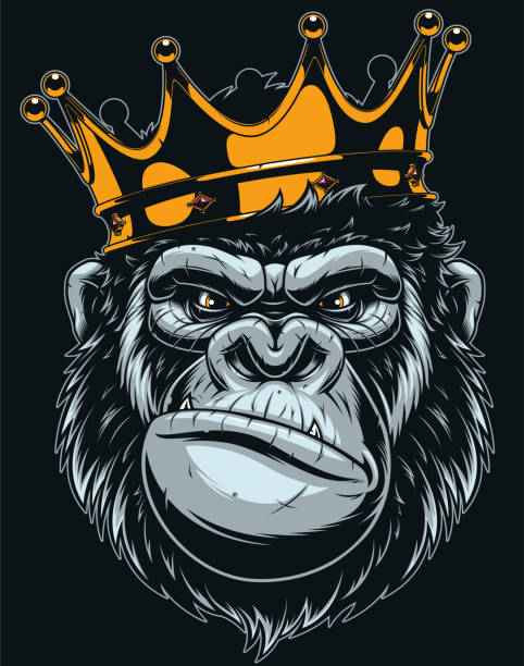 wilden gorilla kopf - krone kopfbedeckung stock-grafiken, -clipart, -cartoons und -symbole