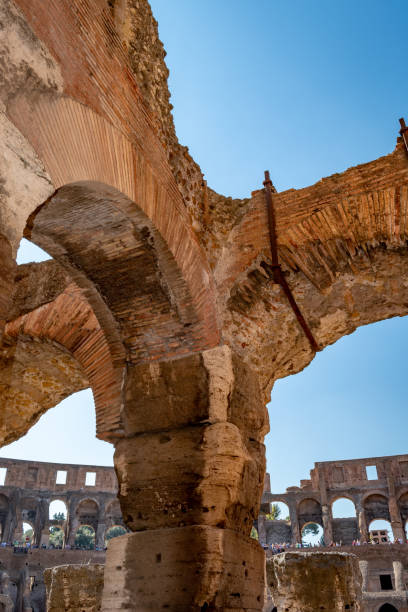 The Colosseum close up of arches The Colosseum in Rome. A historic Roman amphitheater. Photo taken in September 2018. inside the colosseum stock pictures, royalty-free photos & images