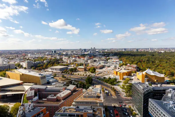 Aerial view of Berlin cityscpape with Alexander tower at day