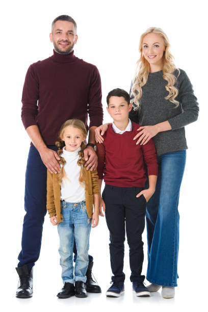 istock parents with adorable kids posing isolated on white 1049870158
