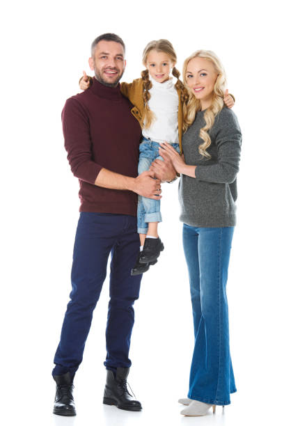 istock happy family with daughter, isolated on white 1049870238