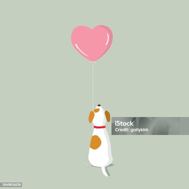 Chiot Jack Russell Terrier Avec Ballon Dhélium Forme Coeur Rose Vecteurs libres de droits et plus d'images vectorielles de Chien