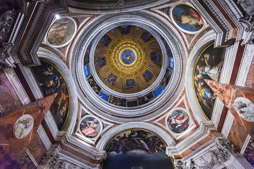 Rome, Italy – March 20, 2018: Dome by  Raphael in the Chigi  Chapel in Basilica of Santa Maria del Popolo