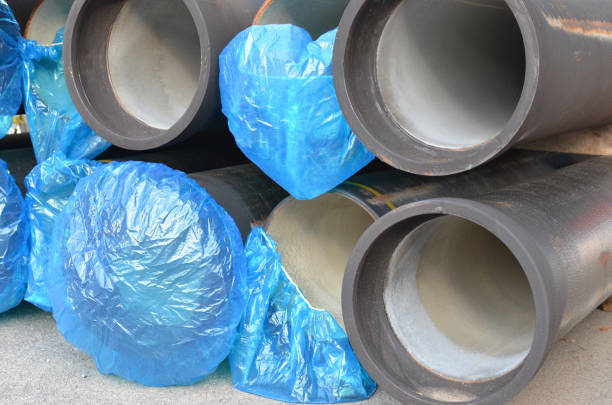 istock Water pipes with insulation stacking on street 1049891420