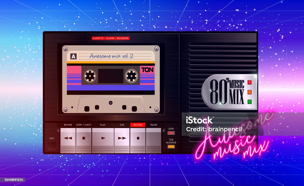 Kom op Fantasifulde Regeringsforordning 80s Music Cover Awesome Mix Volume Vintage Retro Cassette Recorder Player  Trendy Background Style Disco Party 1980 Dance Night Radio Popular Playlist  Easy Editable For Your Poster Banner Stock Illustration - Download