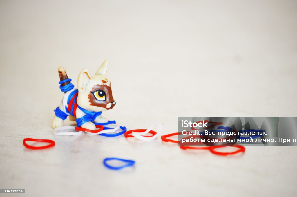 Miniature cat. Miniature of a cat in silicone rubber bands Horizontal Stock Photo