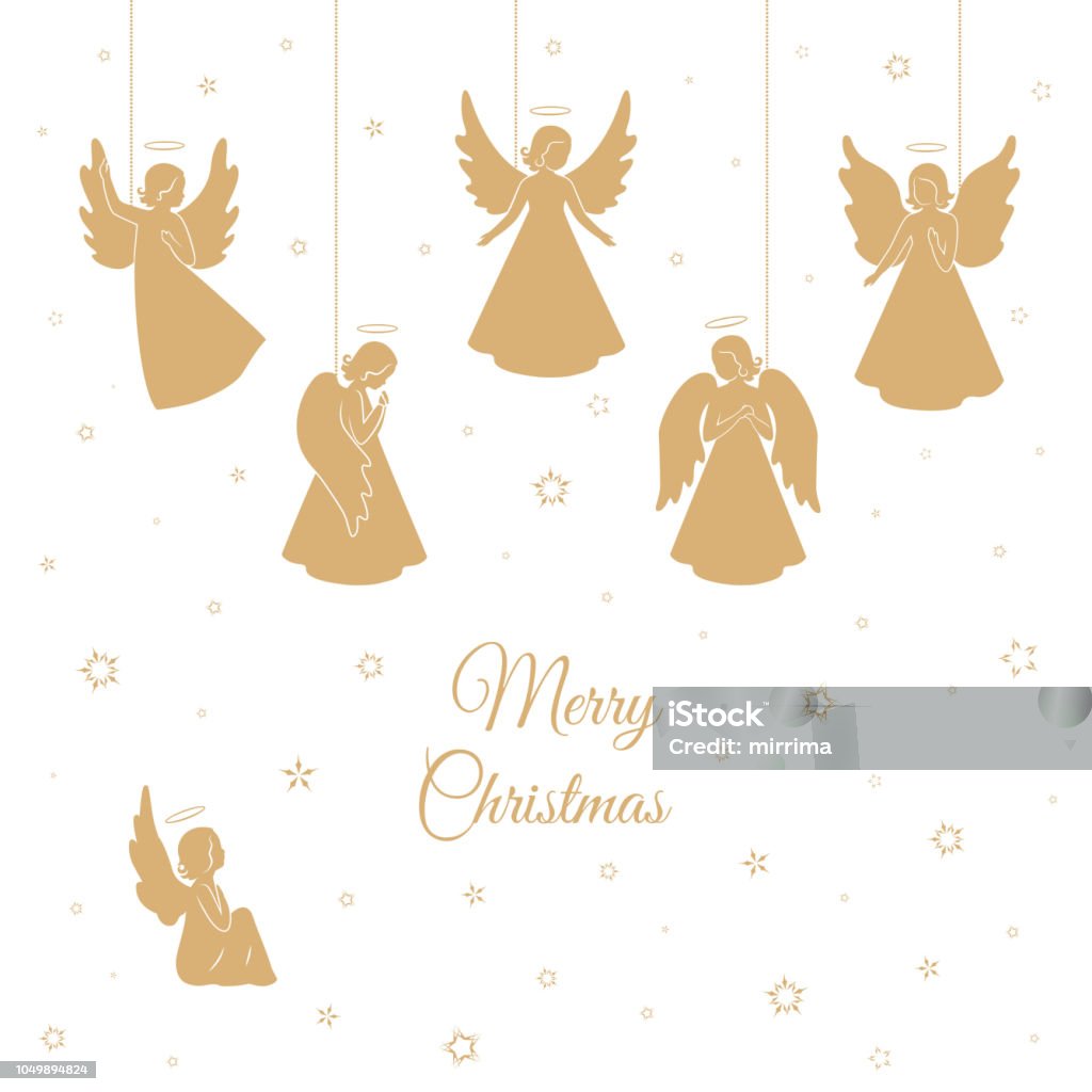 Gouden Kerst engelen met vleugels en nimbus - Royalty-free Engel vectorkunst
