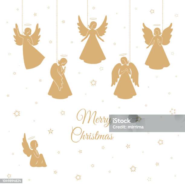 Gouden Kerst Engelen Met Vleugels En Nimbus Stockvectorkunst en meer beelden van Engel - Engel, Kerstmis, Christendom