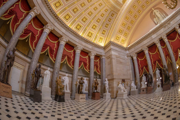 Interior of Statuary Hall in the US Capitol building, washington DC, USA Washington DC: Large angle view at interior of Statuary Hall in the US Capitol building. united states capitol rotunda photos stock pictures, royalty-free photos & images